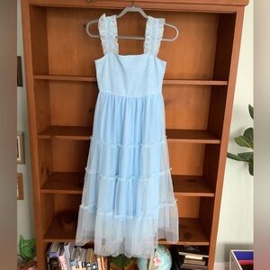 Pretty Garden Blue Tiered Tulle Cottagecore Midi Dress Fairycore Smocked Size S